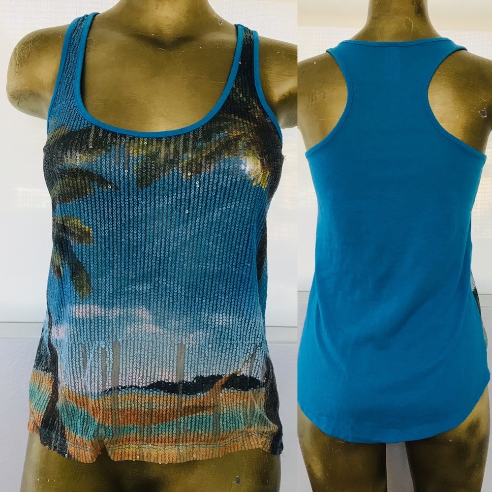SALE!  NO BOUNDARIES Tropical SEQUIN Tank TOP As-Is Small
